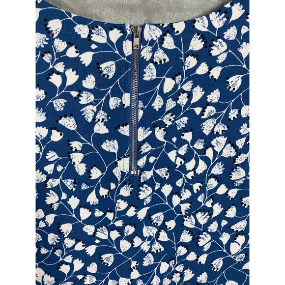 Melloday Blue White Floral V-Neck Short Sleeve Relaxed Fit Blouse Zipper Closure - Picture 3 of 8